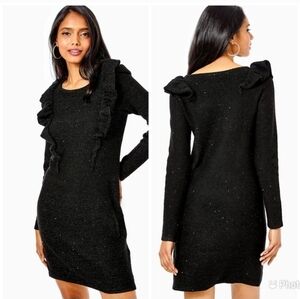 Lilly Pulitzer Ruth Black Metallic Ruffle Fluffy Sequin Sweater Dress Size Small